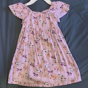 Purple 2T Jumping Beans Short Sleeve Dress Horse Print Light Rayon Fabric